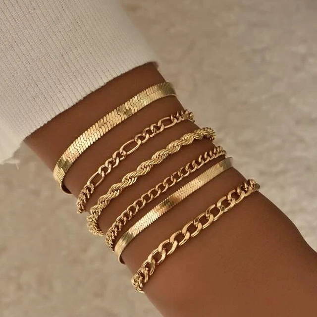 Boho złote łańcuchy wężowe – geometryczna bransoletka, lato, wielopoziomowa plażowa biżuteria - Wianko - 8