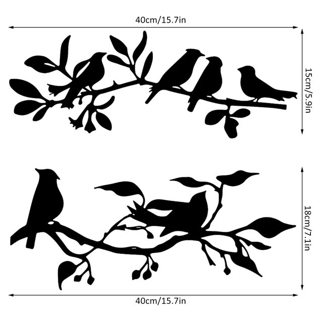 Metalowa rzeźba ptaków na drzewie - 2 sztuki - czarny kolor - dekoracja ściany do zawieszenia w domu, biurze lub pokoju - Wianko - 4