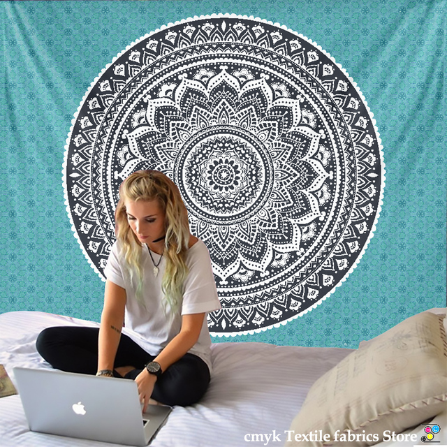 Gobeliny - Mandala Tapestry indyjski koc na ścianę joga tkanina poliester+Czech ozdoba Rousse - Wianko - 1