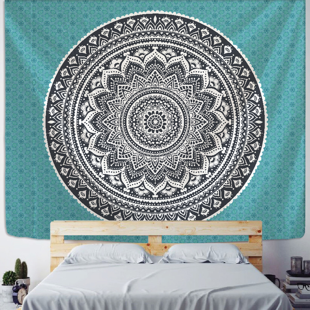 Gobeliny - Mandala Tapestry indyjski koc na ścianę joga tkanina poliester+Czech ozdoba Rousse - Wianko - 2