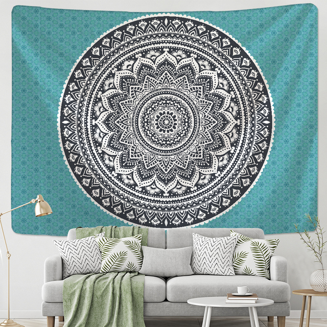 Gobeliny - Mandala Tapestry indyjski koc na ścianę joga tkanina poliester+Czech ozdoba Rousse - Wianko - 3