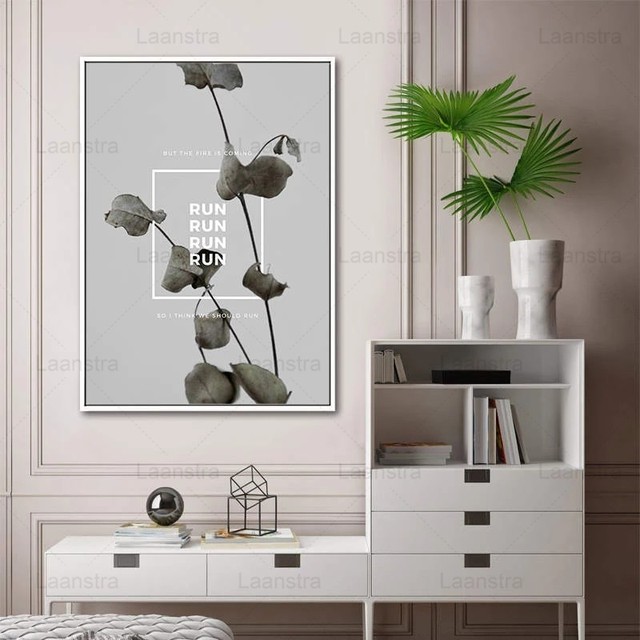 Minimalistyczny plakat skandynawski z suchymi kwiatami i liśćmi - obraz ścienny na płótnie do dekoracji wnętrz salonu - Wianko - 3