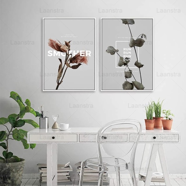 Minimalistyczny plakat skandynawski z suchymi kwiatami i liśćmi - obraz ścienny na płótnie do dekoracji wnętrz salonu - Wianko - 2