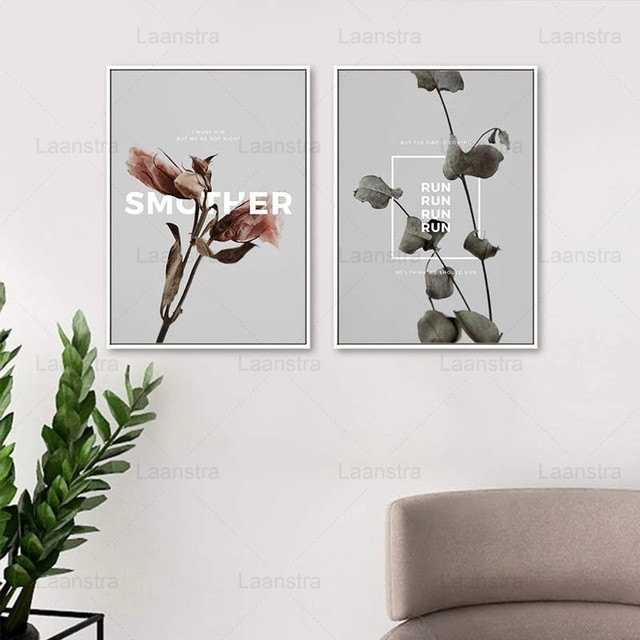 Minimalistyczny plakat skandynawski z suchymi kwiatami i liśćmi - obraz ścienny na płótnie do dekoracji wnętrz salonu - Wianko - 4