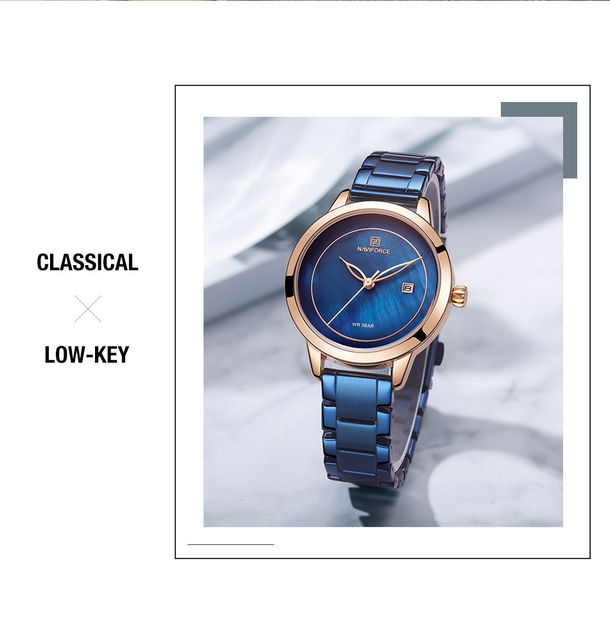 Elegancki zegarek damski 2021NAVIFORCE z niebieskim stalowym paskiem - klasyczny styl luksusowych marek - Wianko - 2