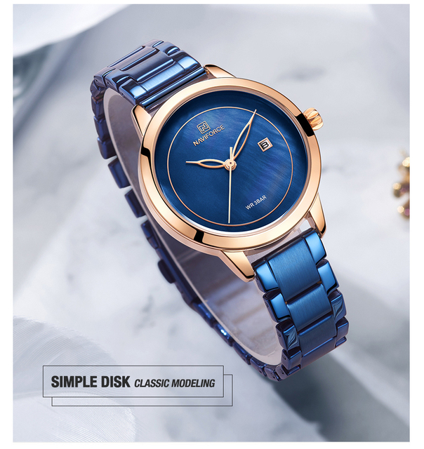 Elegancki zegarek damski 2021NAVIFORCE z niebieskim stalowym paskiem - klasyczny styl luksusowych marek - Wianko - 8