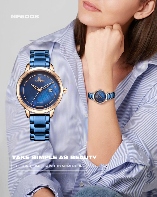 Elegancki zegarek damski 2021NAVIFORCE z niebieskim stalowym paskiem - klasyczny styl luksusowych marek - Wianko - 1