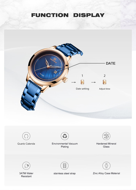 Elegancki zegarek damski 2021NAVIFORCE z niebieskim stalowym paskiem - klasyczny styl luksusowych marek - Wianko - 3