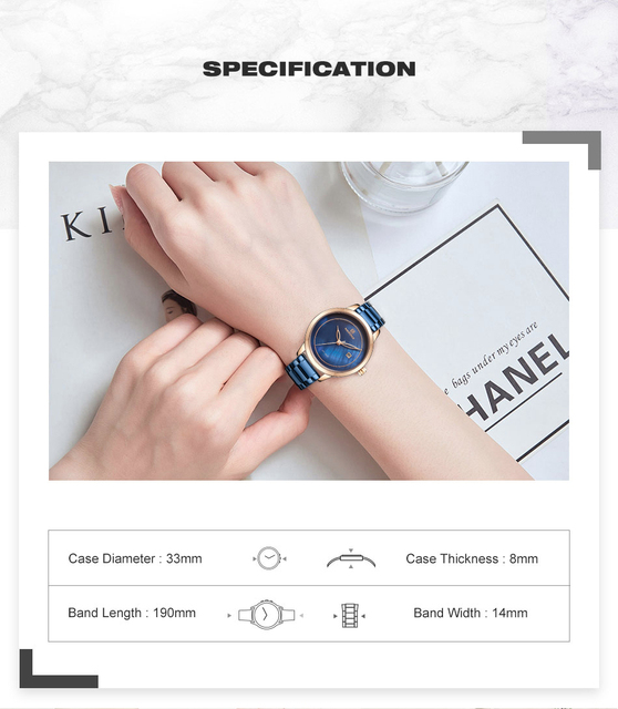 Elegancki zegarek damski 2021NAVIFORCE z niebieskim stalowym paskiem - klasyczny styl luksusowych marek - Wianko - 4