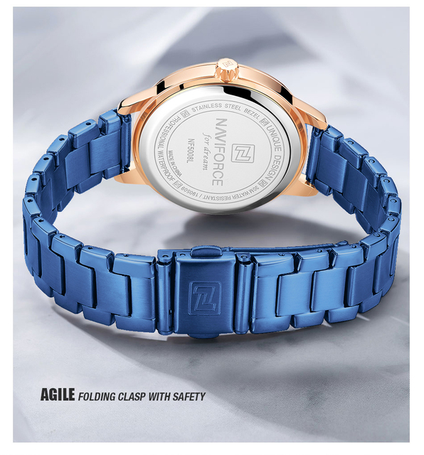 Elegancki zegarek damski 2021NAVIFORCE z niebieskim stalowym paskiem - klasyczny styl luksusowych marek - Wianko - 10
