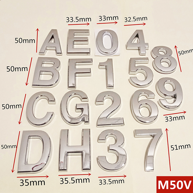 Srebrne numery domów i litery na płyty drzwi - 5cm/7cm, ABS - Wianko - 1