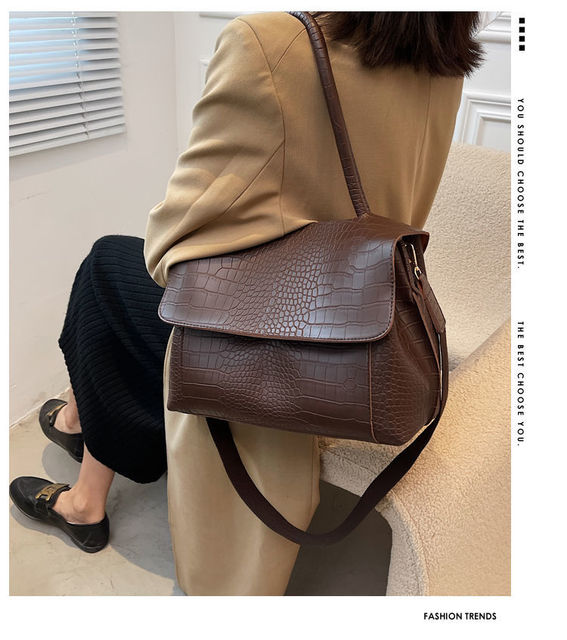 Duża luksusowa damska torba na ramię z krokodylowym wzorem i dużą pojemnością - Wianko - 1