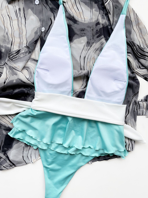 Stroje kąpielowe 2021 - Wzburzający jednoczęściowy strój kąpielowy V Neck Monokini dla kobiet - Wianko - 13