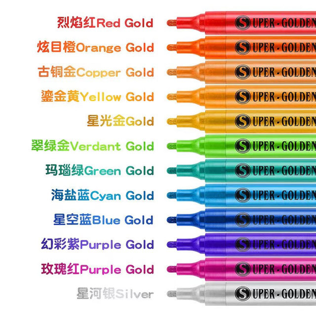 Super złoty marker Model 12 kolorów - długopis metaliczny do kolorowania, podpisywania kartek i tkanin, szklane i drewniane powierzchnie - Wianko - 18