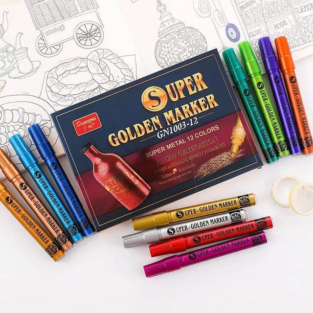 Super złoty marker Model 12 kolorów - długopis metaliczny do kolorowania, podpisywania kartek i tkanin, szklane i drewniane powierzchnie - Wianko - 23