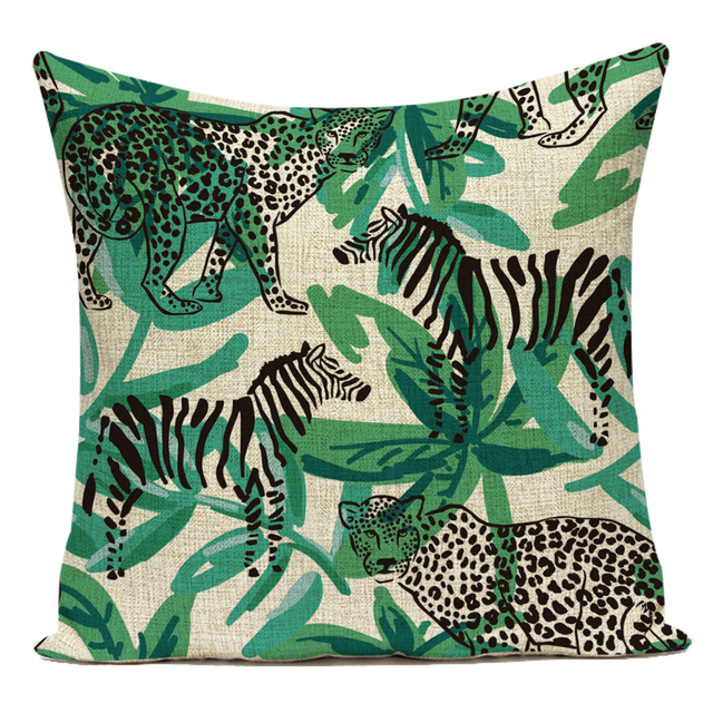 Poduszka dekoracyjna z printem liści palmowych i wzorami zwierząt: tygrys, leopard, zebra (kategoria: poszewki na poduszki) - Wianko - 3