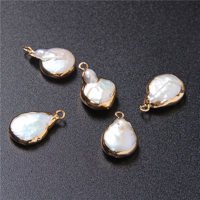 Wisiorek białych naturalnych pereł, złote obramowanie, moneta płaska, podwójny otwór - akcesoria do DIY biżuterii - Wianko - 10