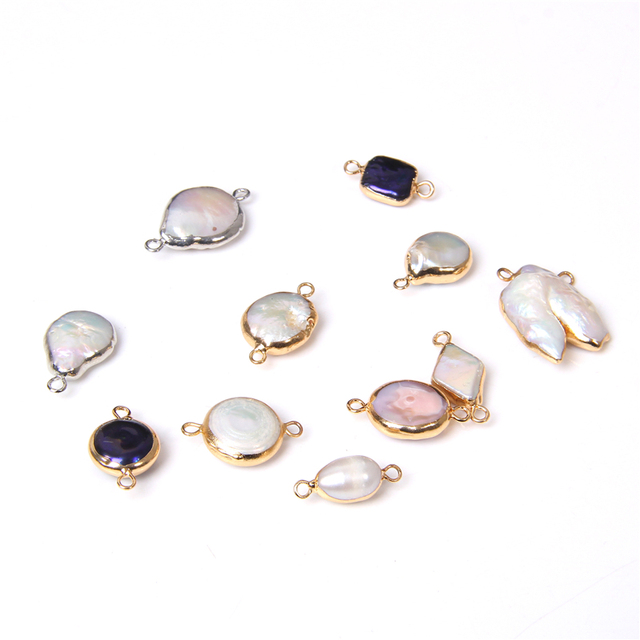 Wisiorek białych naturalnych pereł, złote obramowanie, moneta płaska, podwójny otwór - akcesoria do DIY biżuterii - Wianko - 3