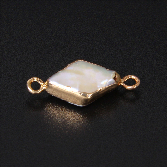 Wisiorek białych naturalnych pereł, złote obramowanie, moneta płaska, podwójny otwór - akcesoria do DIY biżuterii - Wianko - 9