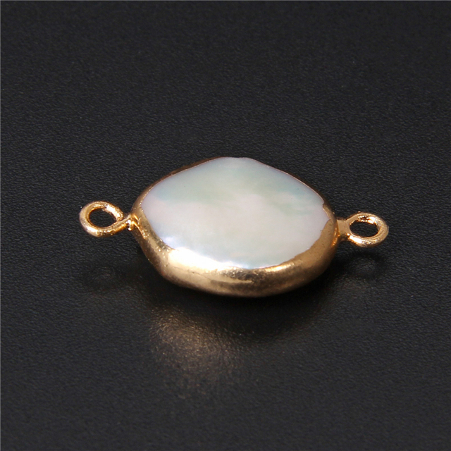 Wisiorek białych naturalnych pereł, złote obramowanie, moneta płaska, podwójny otwór - akcesoria do DIY biżuterii - Wianko - 15