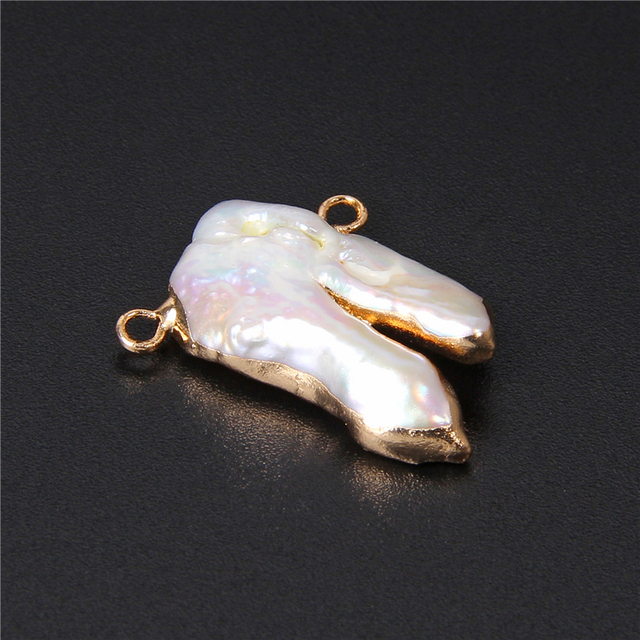 Wisiorek białych naturalnych pereł, złote obramowanie, moneta płaska, podwójny otwór - akcesoria do DIY biżuterii - Wianko - 17