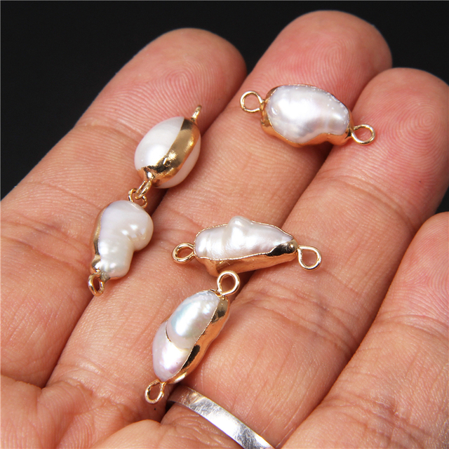 Wisiorek białych naturalnych pereł, złote obramowanie, moneta płaska, podwójny otwór - akcesoria do DIY biżuterii - Wianko - 25