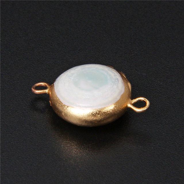 Wisiorek białych naturalnych pereł, złote obramowanie, moneta płaska, podwójny otwór - akcesoria do DIY biżuterii - Wianko - 27
