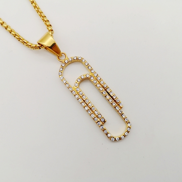 Złoty naszyjnik ze spinaczem w kształcie klipu, wykonany ze stali nierdzewnej 316L z uroczymi charmsami - Wianko - 2