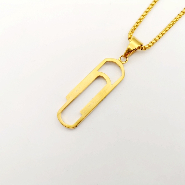 Złoty naszyjnik ze spinaczem w kształcie klipu, wykonany ze stali nierdzewnej 316L z uroczymi charmsami - Wianko - 4
