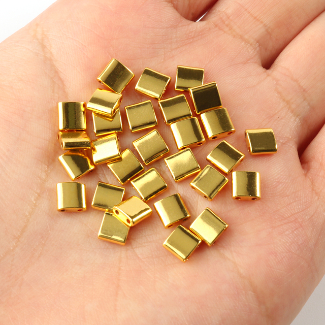 Kolorowe koraliki z dziurką różnych kształtów do wyrobu biżuterii z hematytu - Złote, srebrne i wzór geometryczny - Wianko - 6