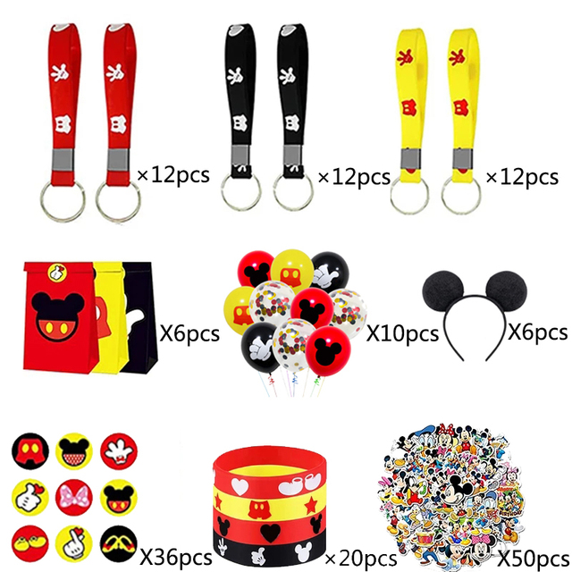 Naklejki Mickey Mouse z Mickey breloczkiem i bransoletkami - 164 sztuki - idealne na imprezę urodzinową dzieci - dekoracje DIY - Wianko - 2