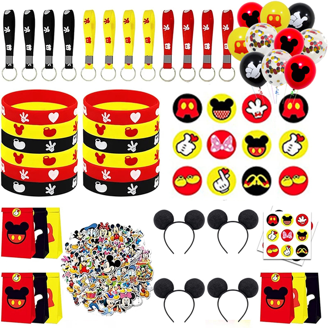 Naklejki Mickey Mouse z Mickey breloczkiem i bransoletkami - 164 sztuki - idealne na imprezę urodzinową dzieci - dekoracje DIY - Wianko - 1