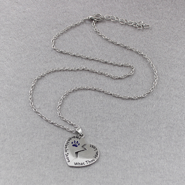 Naszyjnik związany z listem niebios opatrzony w kształcie złamanego serca, dla kobiet - elegancka biżuteria w formie wisiorka z długim łańcuchem ze stali nierdzewnej, w kształcie łapy pieska - Wianko - 7