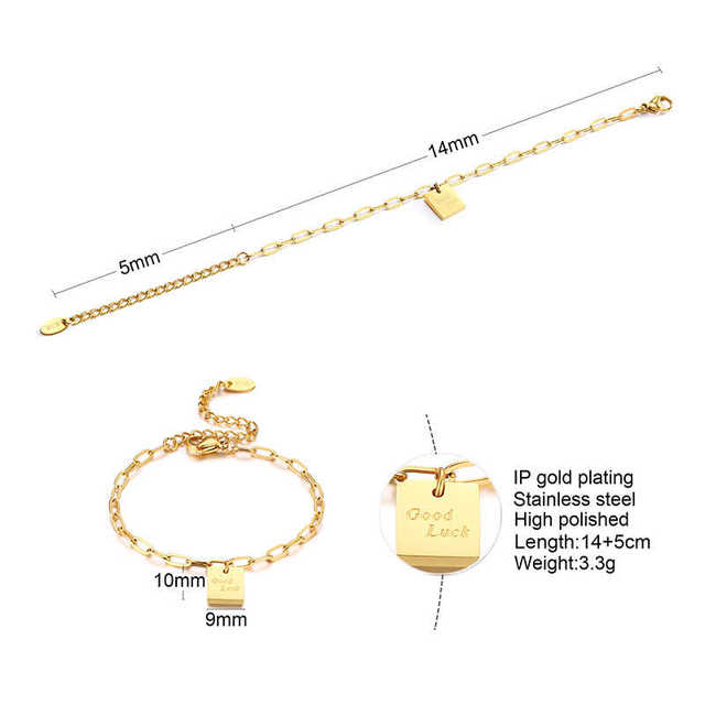 Prostokątne bransoletki łańcuchowe dla kobiet, złoty kolor ze stali nierdzewnej, nadgarstek, biżuteria dla niej - Xmas prezenty - Wianko - 10