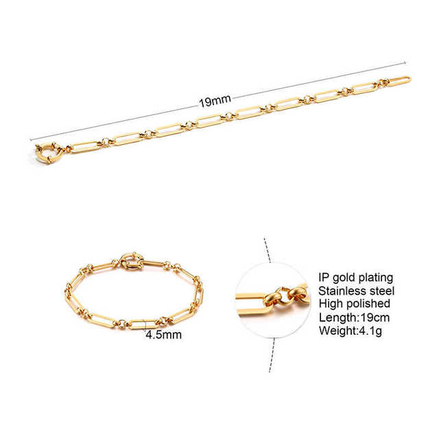 Prostokątne bransoletki łańcuchowe dla kobiet, złoty kolor ze stali nierdzewnej, nadgarstek, biżuteria dla niej - Xmas prezenty - Wianko - 11