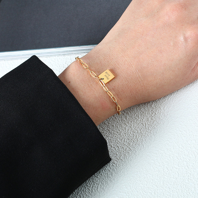 Prostokątne bransoletki łańcuchowe dla kobiet, złoty kolor ze stali nierdzewnej, nadgarstek, biżuteria dla niej - Xmas prezenty - Wianko - 3