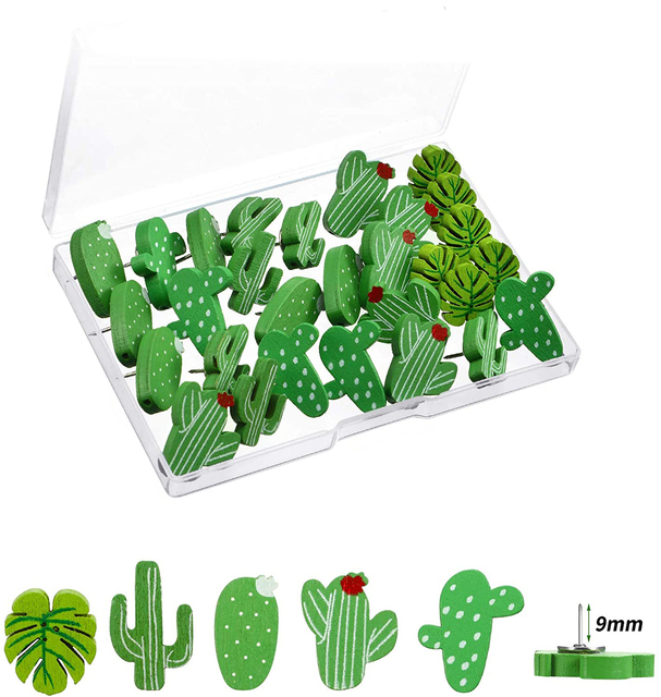 30 sztuk dekoracyjnych drewnianych pinezek w kształcie kaktusa do tablicy korkowej - przybory biurowe Kawaii - Wianko - 3