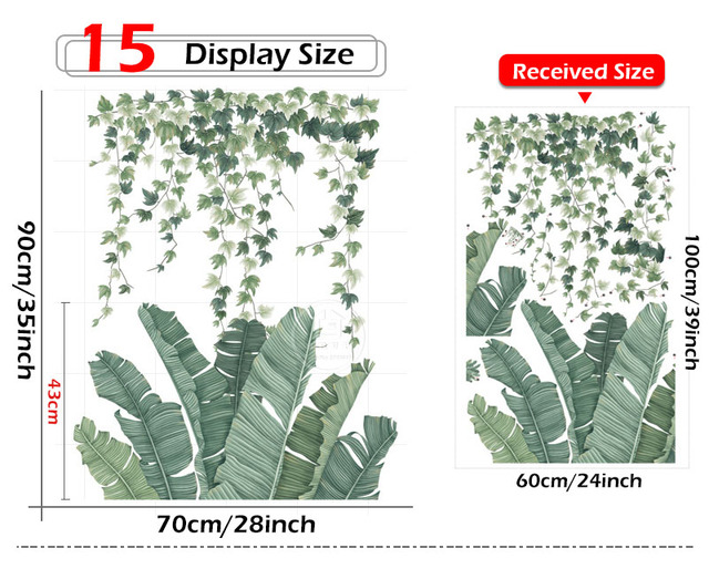 Duże zielone liście naklejki ścienne - 29 rodzajów, idealne do salonu, sypialni, jadalni, przedszkola dla dzieci - Wianko - 15