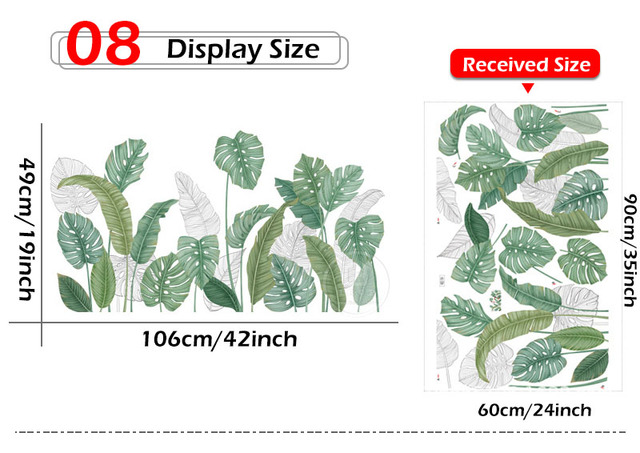 Duże zielone liście naklejki ścienne - 29 rodzajów, idealne do salonu, sypialni, jadalni, przedszkola dla dzieci - Wianko - 8