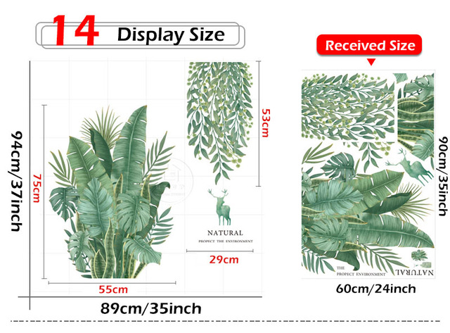 Duże zielone liście naklejki ścienne - 29 rodzajów, idealne do salonu, sypialni, jadalni, przedszkola dla dzieci - Wianko - 14