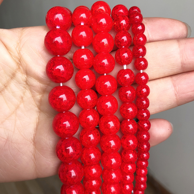 Czerwony pęknięty kamień naturalny - koraliki kwarcu kryształowego, DIY bransoletki, 15 cali (wybierz rozmiar 6-12mm) - Wianko - 5