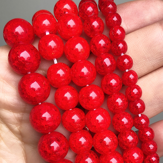Czerwony pęknięty kamień naturalny - koraliki kwarcu kryształowego, DIY bransoletki, 15 cali (wybierz rozmiar 6-12mm) - Wianko - 4