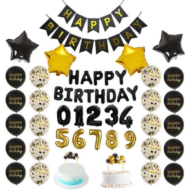 Czarne złoto baner urodzinowy z numerem foliowego balonu do dekoracji urodzin dzieci i dorosłych - Wianko - 2