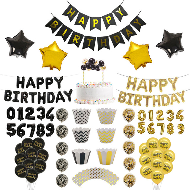Czarne złoto baner urodzinowy z numerem foliowego balonu do dekoracji urodzin dzieci i dorosłych - Wianko - 3