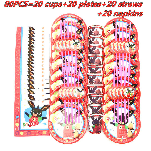 Dekoracja urodzinowa z motywem kreskówki - królik: kubek, talerz, słomka, serwetka - Wianko - 1