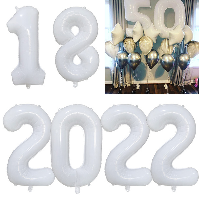 Balon foliowy w kształcie cyfry, 30 cali, kolor biały (2 sztuki) - dekoracja urodzinowa dla dorosłych - 18 21 30 40 50 60 - Wianko - 1