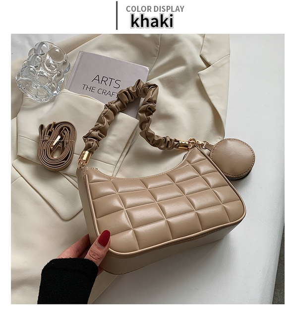 Nowe torebki damskie - zestaw 2 sztuki, projektant, pomarszczony pasek, pojedynczy uchwyt, luksusowe, moda Plaid - Wianko - 11