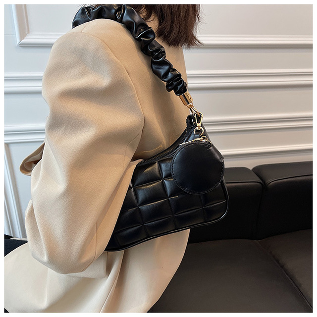 Nowe torebki damskie - zestaw 2 sztuki, projektant, pomarszczony pasek, pojedynczy uchwyt, luksusowe, moda Plaid - Wianko - 18