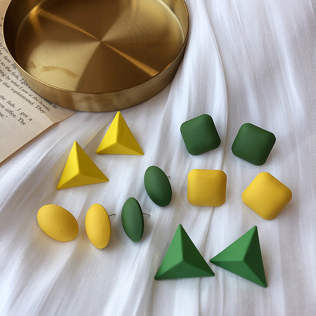 Kolczyki Street Style 2020 - zielono-żółty minimalistyczny geometryczny design - Wianko - 6