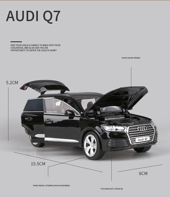 Audi Q7 SUV, 1:32 skala, odlewniczy pojazd zabawkowy z metalu z efektem dźwięku i światła dla dzieci - model kolekcjonerski - Wianko - 6